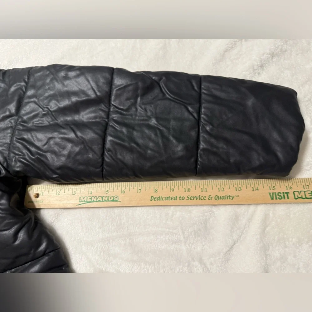 Marc by Marc Jacobs Faux Leather Puffer Jacket Mid Length Size Medium Black